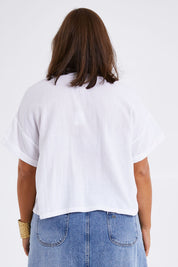 Model Monique wearing size 14 of the Every Other Day Cotton Blouse in colour White (White), from the back