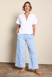 Model Riinar wearing size 10 of the Every Other Day Cotton Blouse – White in colour White, from the front