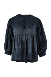 Product shot of the Happy Hour Dobby Blouse in colour Black (Black), from the front
