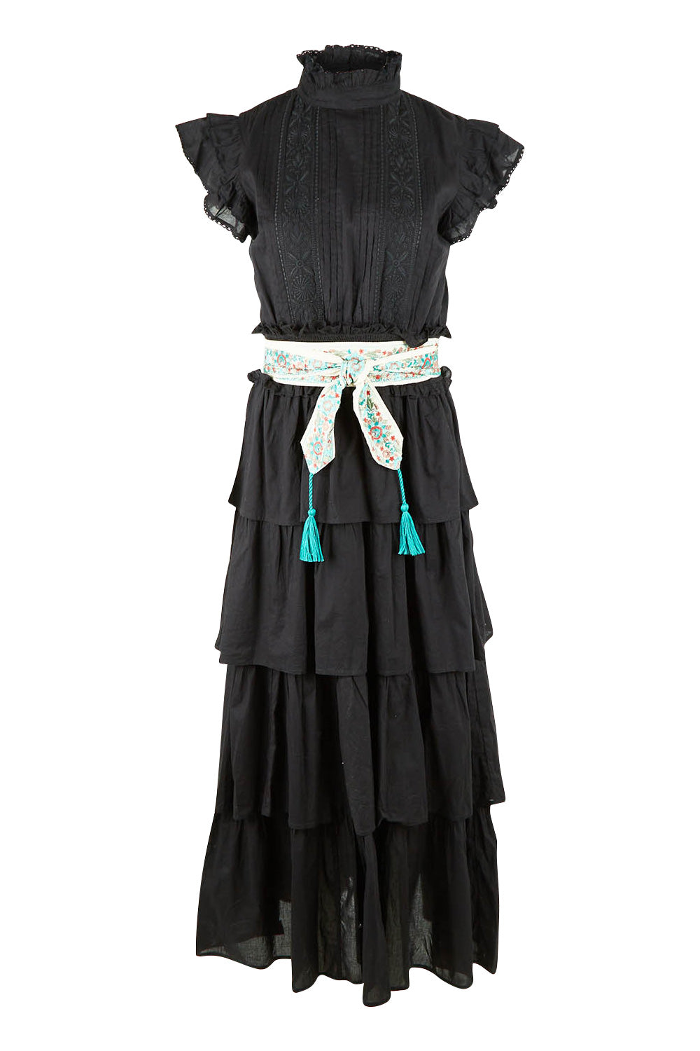 Product shot of the Perfect Dream Cotton Maxi Dress in colour Black (Black), from the front