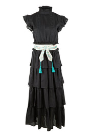 Product shot of the Perfect Dream Cotton Maxi Dress in colour Black (Black), from the front