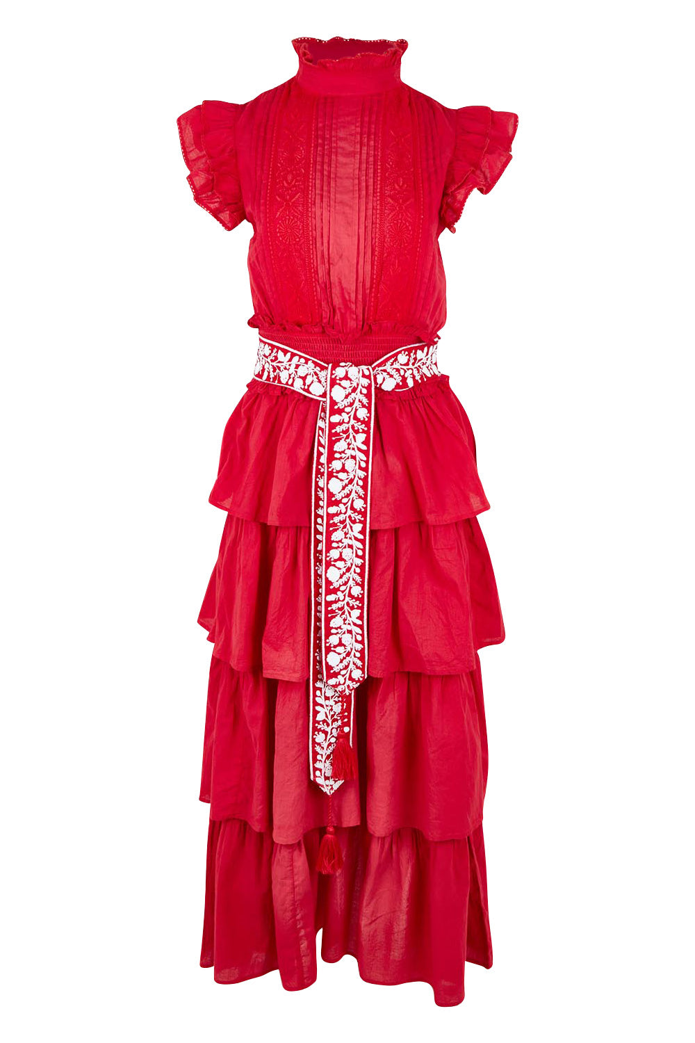 Product shot of the Perfect Dream Cotton Maxi Dress in colour Red (Red), from the front