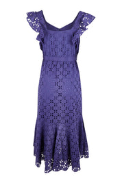 Product shot of the Beauty In Broderie Dress in colour Navy (Blue), from the back