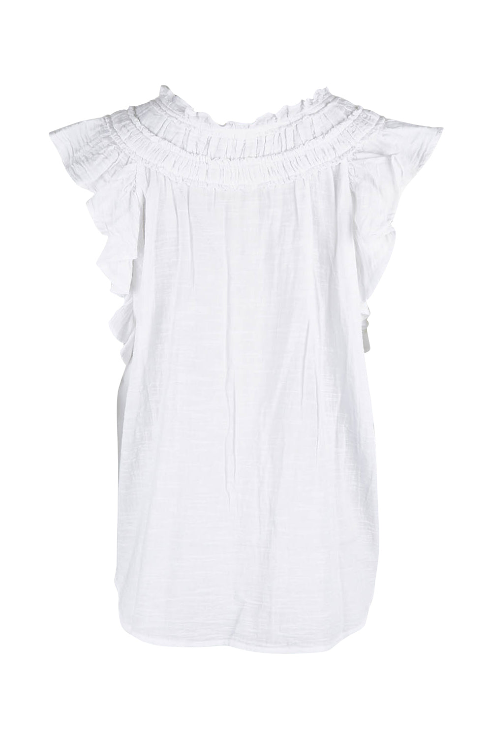 Product shot of the Summer Sun Ruffle Blouse in colour White (White), from the back