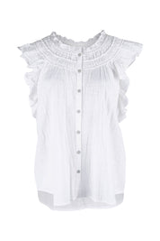 Product shot of the Summer Sun Ruffle Blouse in colour White (White), from the front