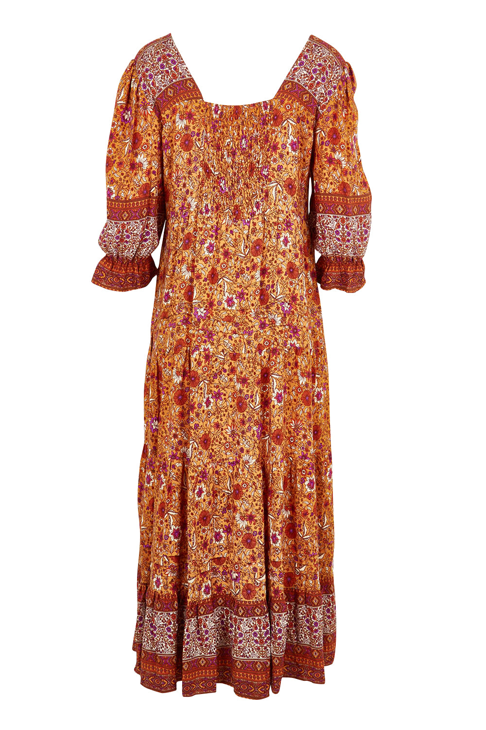 Product shot of the Paradise Found Maxi Dress in colour Rustfleur, from the back