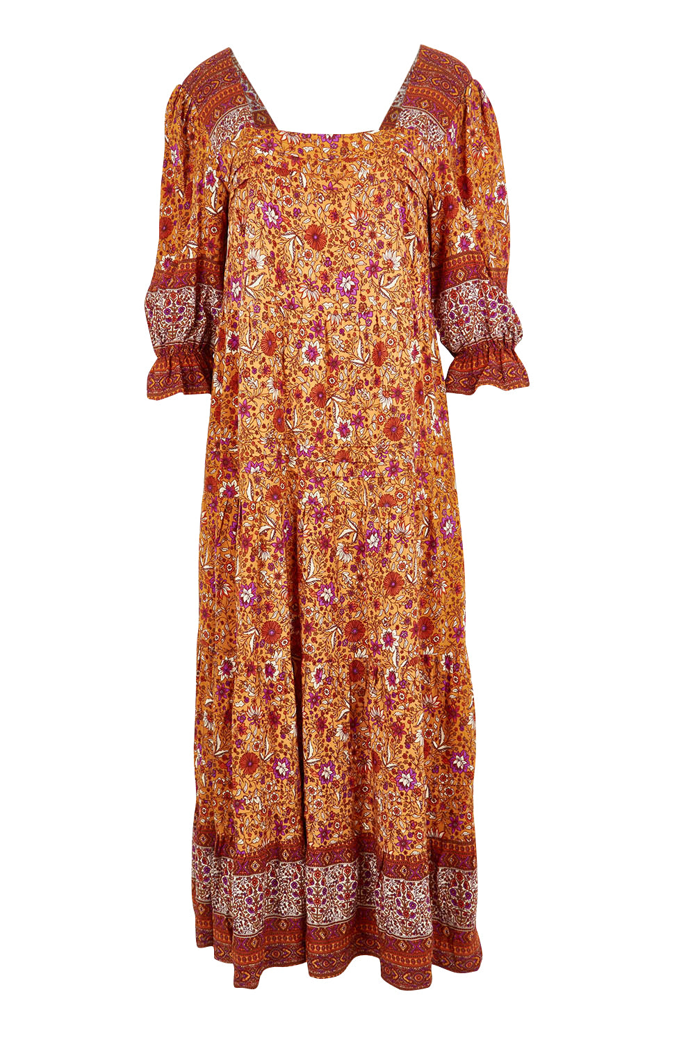 Product shot of the Paradise Found Maxi Dress in colour Rustfleur, from the front