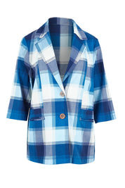 Product shot of the Missing You Dearly Blazer in colour Bluecheck (Blue), from the front