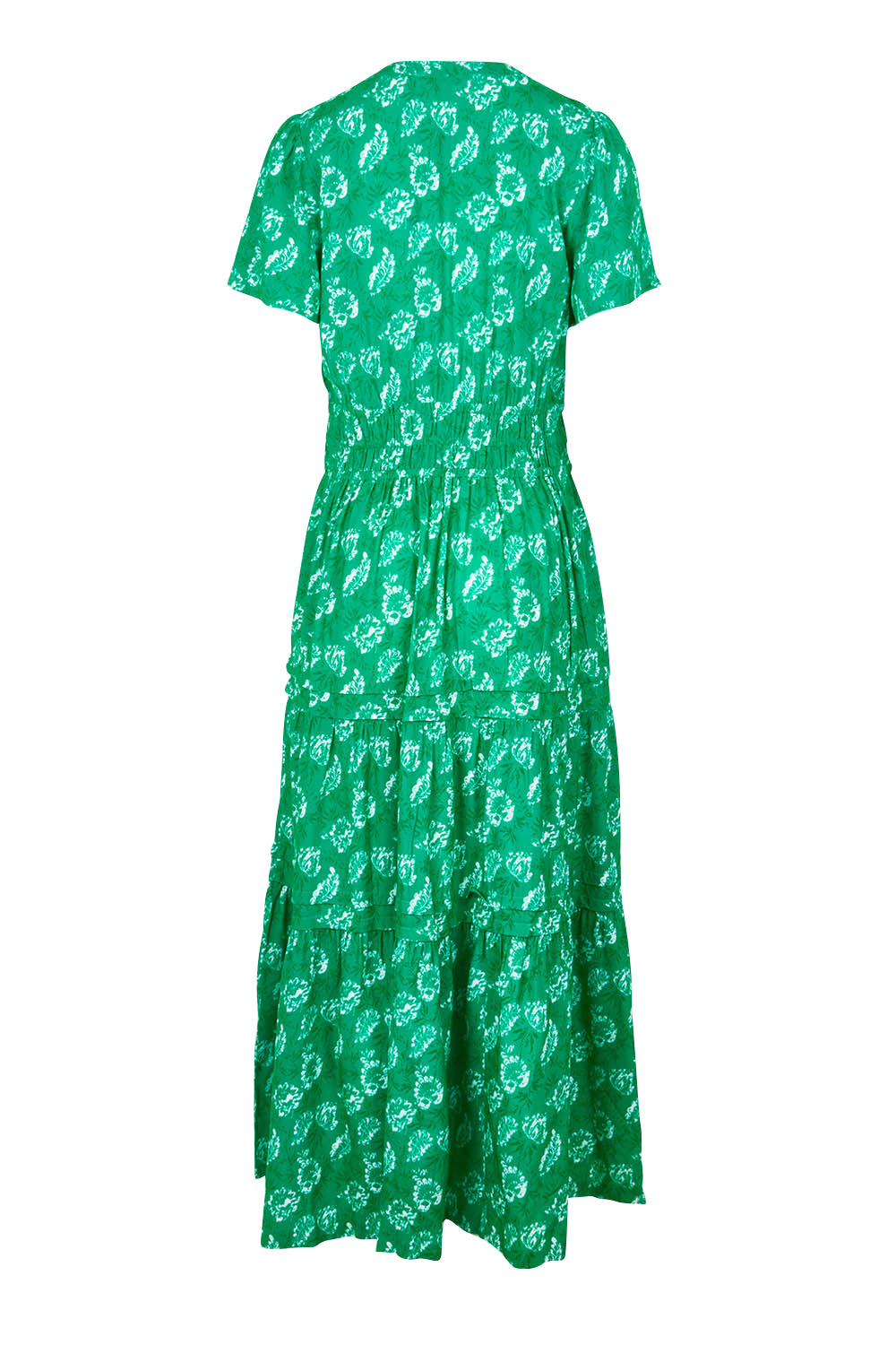 Product shot of the Forget Me Not Maxi Dress in colour Greenwhite (Green), from the back