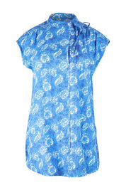 Product shot of the Forget Me Not Sleeveless Blouse in colour Bluewhite (Blue), from the front