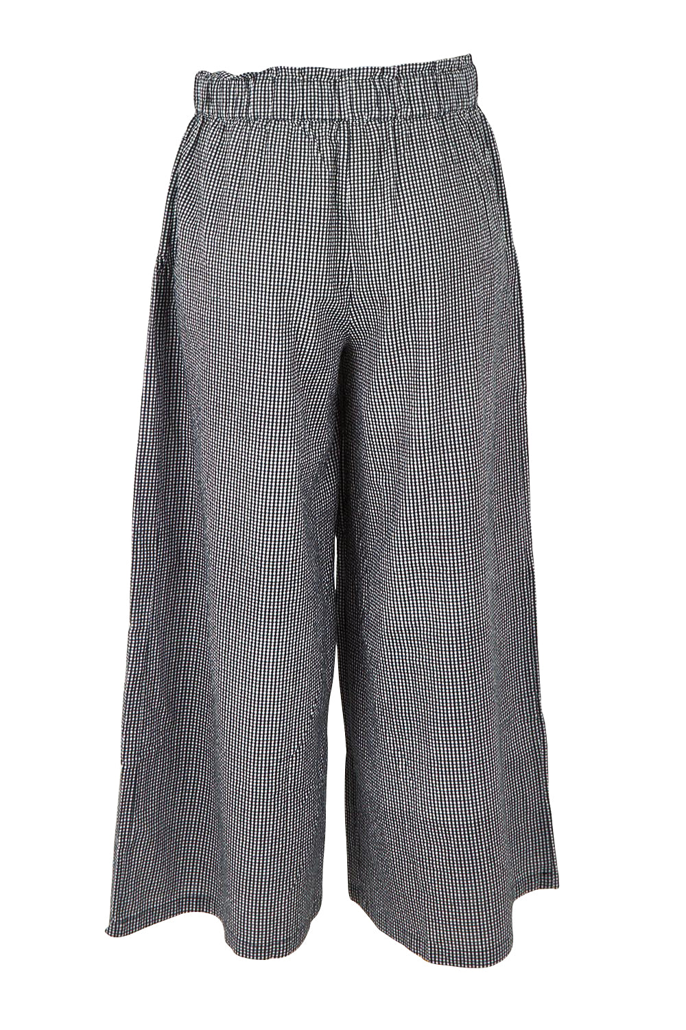 Product shot of the Break Of Day Cotton Pants in colour Blackcheck (Black), from the back
