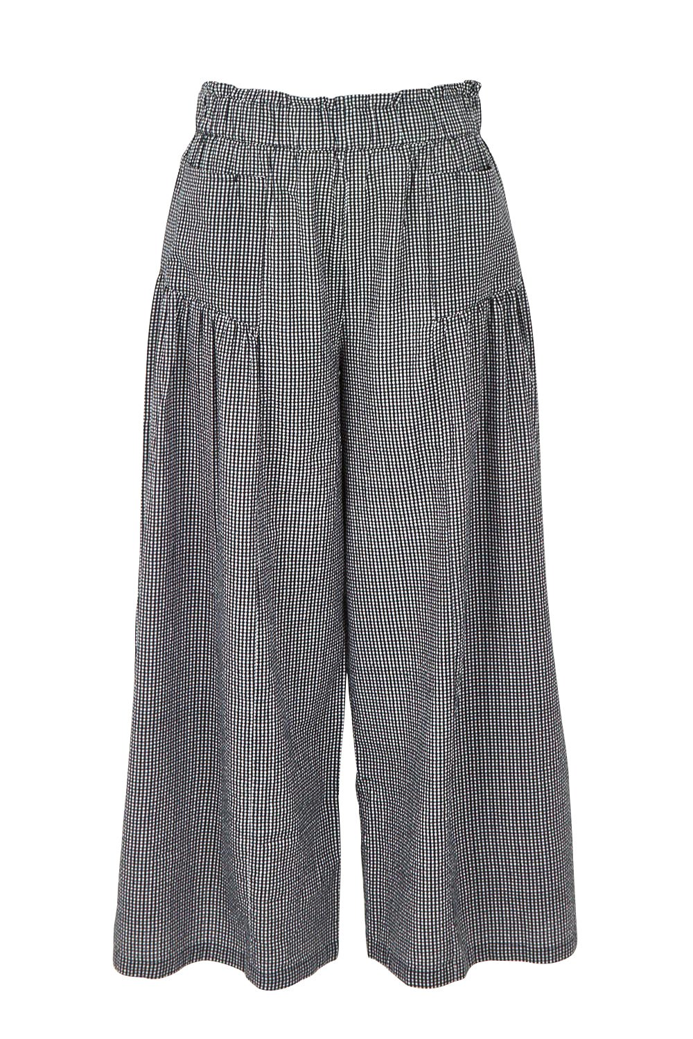 Product shot of the Break Of Day Cotton Pants in colour Blackcheck (Black), from the front