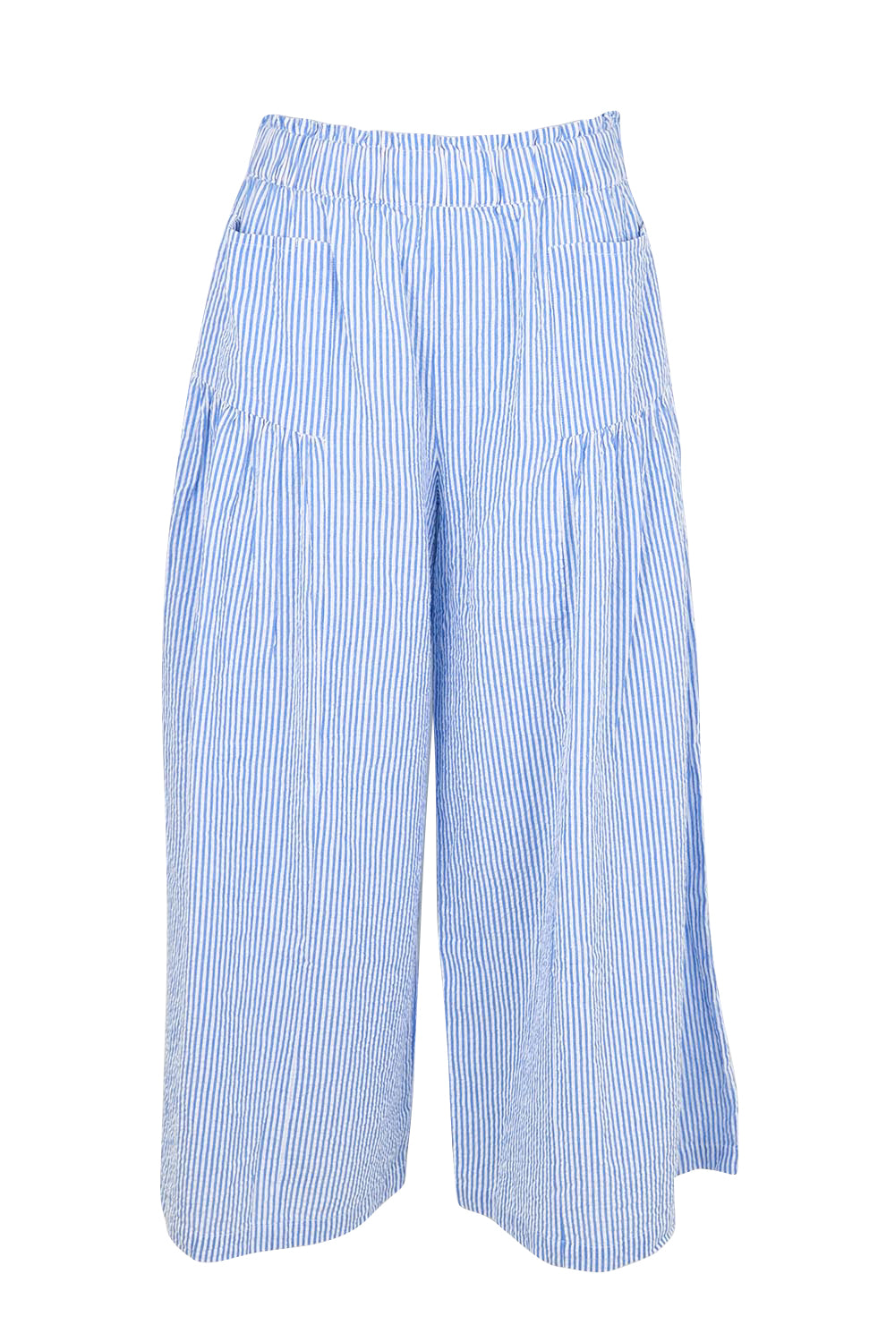 Product shot of the Break Of Day Cotton Pants - Bluestripe in colour Bluestripe, from the front