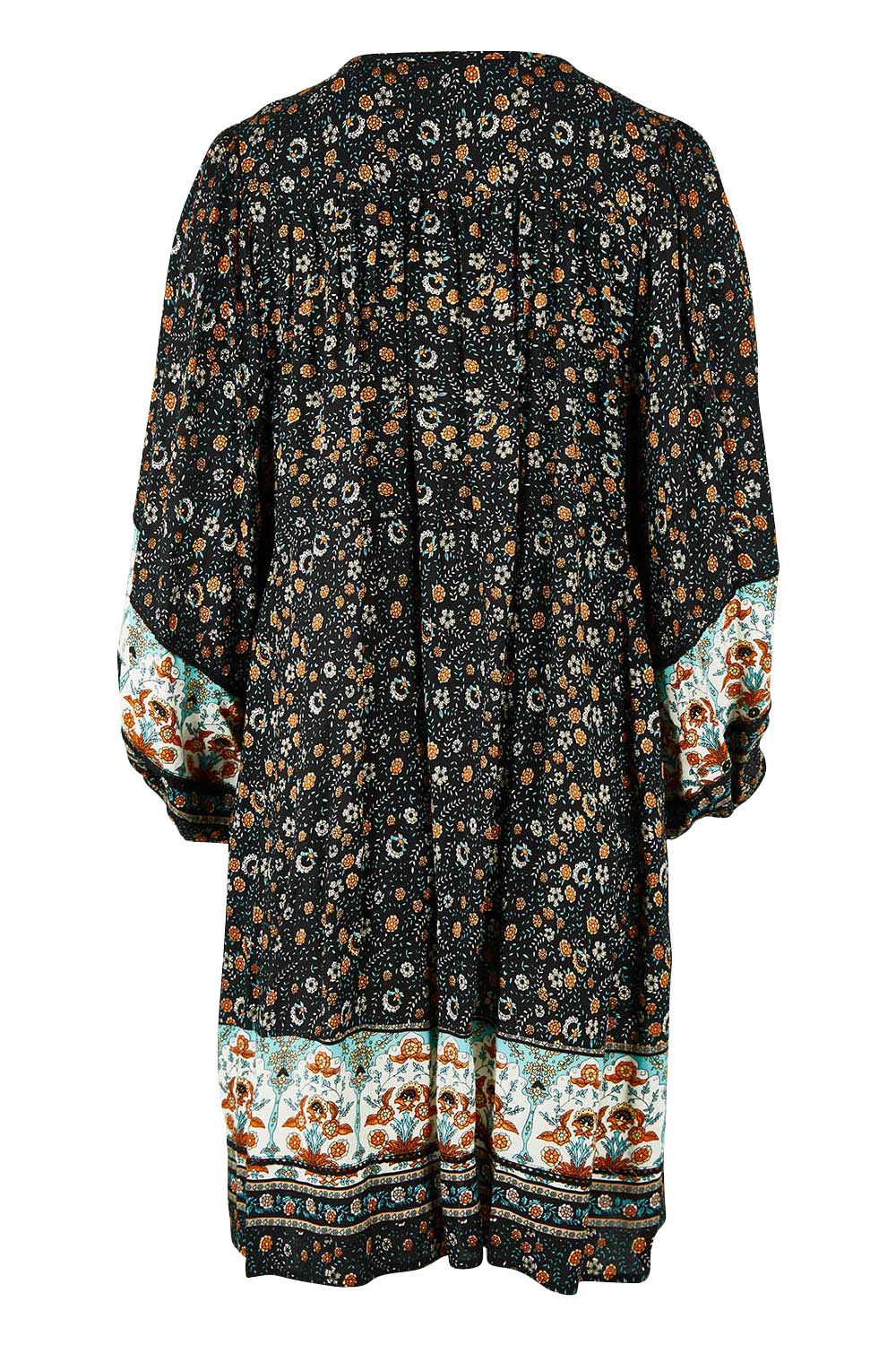 Product shot of the Sunset Dreamer Dress in colour Blkfleur (Black), from the back