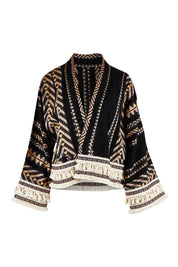 Product shot of the Walking In A Dream Kimono in colour Black (Black), from the front