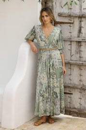 Model Tegan wearing size 10 of the All I Need Is You Mid Sleeve Dress in colour Mintpatch (Green), from the front, showing the whole outfit