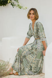 Model Tegan wearing size 10 of the All I Need Is You Mid Sleeve Dress in colour Mintpatch (Green), from the front, showing the whole outfit