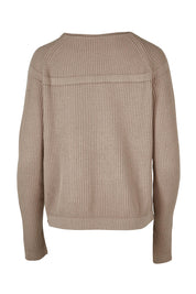 Product shot of the Cover Me In Cotton Sweater in colour Stone, from the back