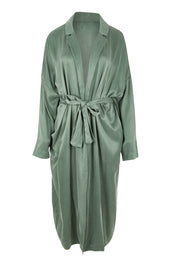 Product shot of the Rendezvous Cupro Jacket in colour Ivy (Green), from the front
