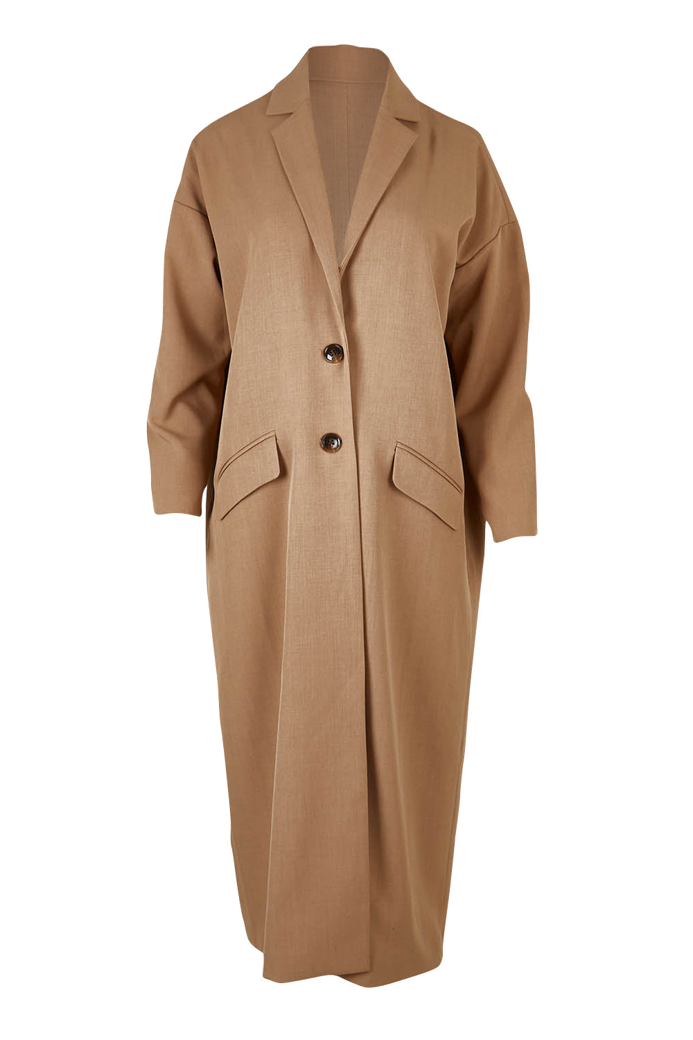 Product shot of the Suits Me Long Jacket in colour Earth, from the front