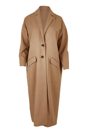 Product shot of the Suits Me Long Jacket in colour Earth, from the front