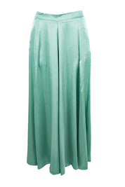 Product shot of the Going With The Flow Wide Leg Pants in colour Sage (Green), from the front