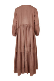 Product shot of the Real Love Tiered Dress in colour Umber, from the back