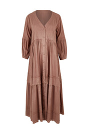 Product shot of the Real Love Tiered Dress in colour Umber, from the front