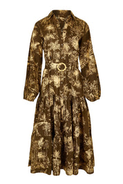 Product shot of the Happy Gatherings Dress in colour Toile (Green), from the front