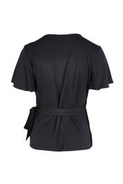 Product shot of the All For You Wrap Top in colour Black (Black), from the back