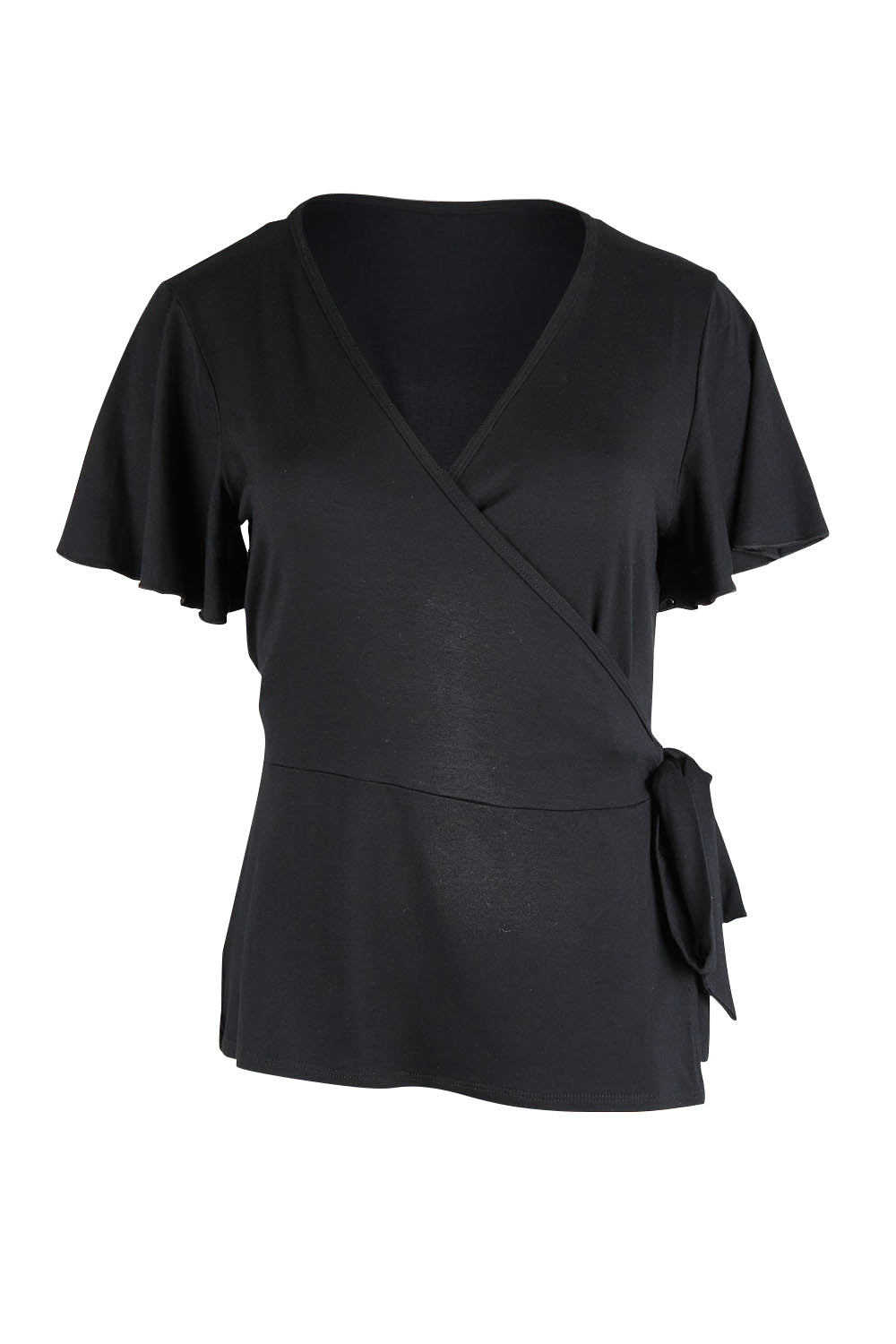 Product shot of the All For You Wrap Top in colour Black (Black), from the front
