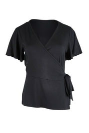 Product shot of the All For You Wrap Top in colour Black (Black), from the front