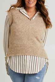 Model Laura wearing size L of the Lovely Day Vest in colour Natural, from the front, cropped image