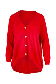 Product shot of the My Boyfriends Cotton Cashmere Cardi in colour Scarlet (Red), from the front