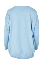 Product shot of the My Boyfriends Cotton Cashmere Cardi in colour Sky (Blue), from the back