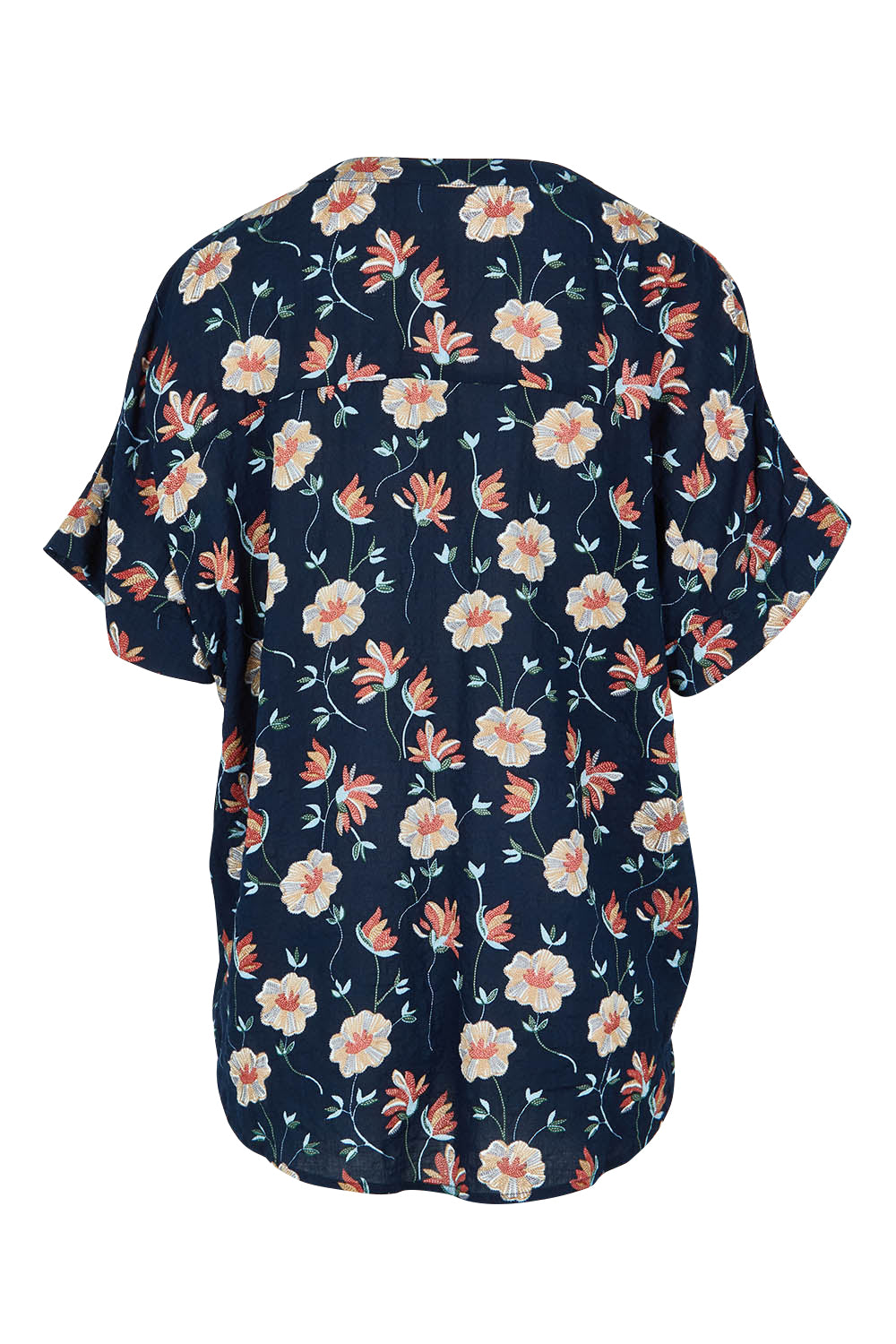 Product shot of the Flower Chain Slouch Top in colour Navy (Blue), from the back