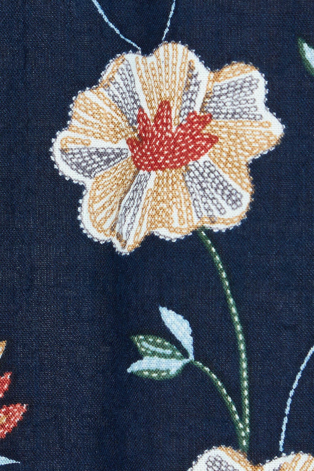 Product shot of the Flower Chain Slouch Top in colour Navy (Blue), detail
