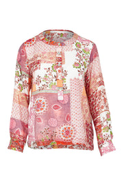 Product shot of the Grandpa And Me Fleur Blouse in colour Pinkpatch (Pink), from the front