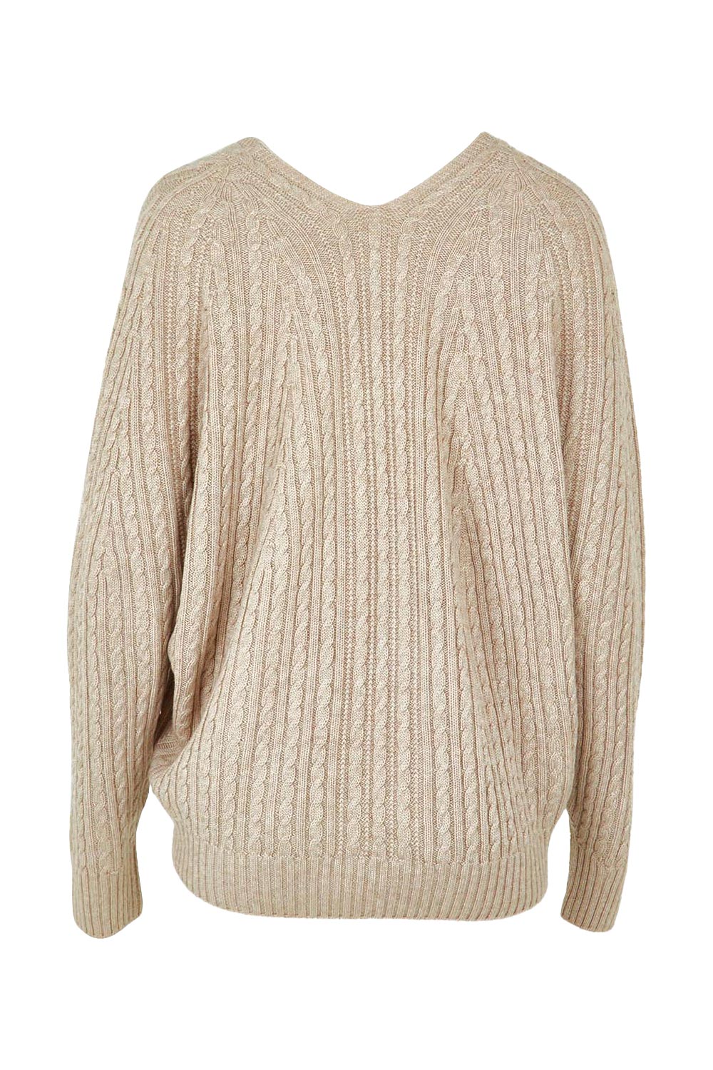 Product shot of the Ready And Cable Jumper in colour Sand, from the back