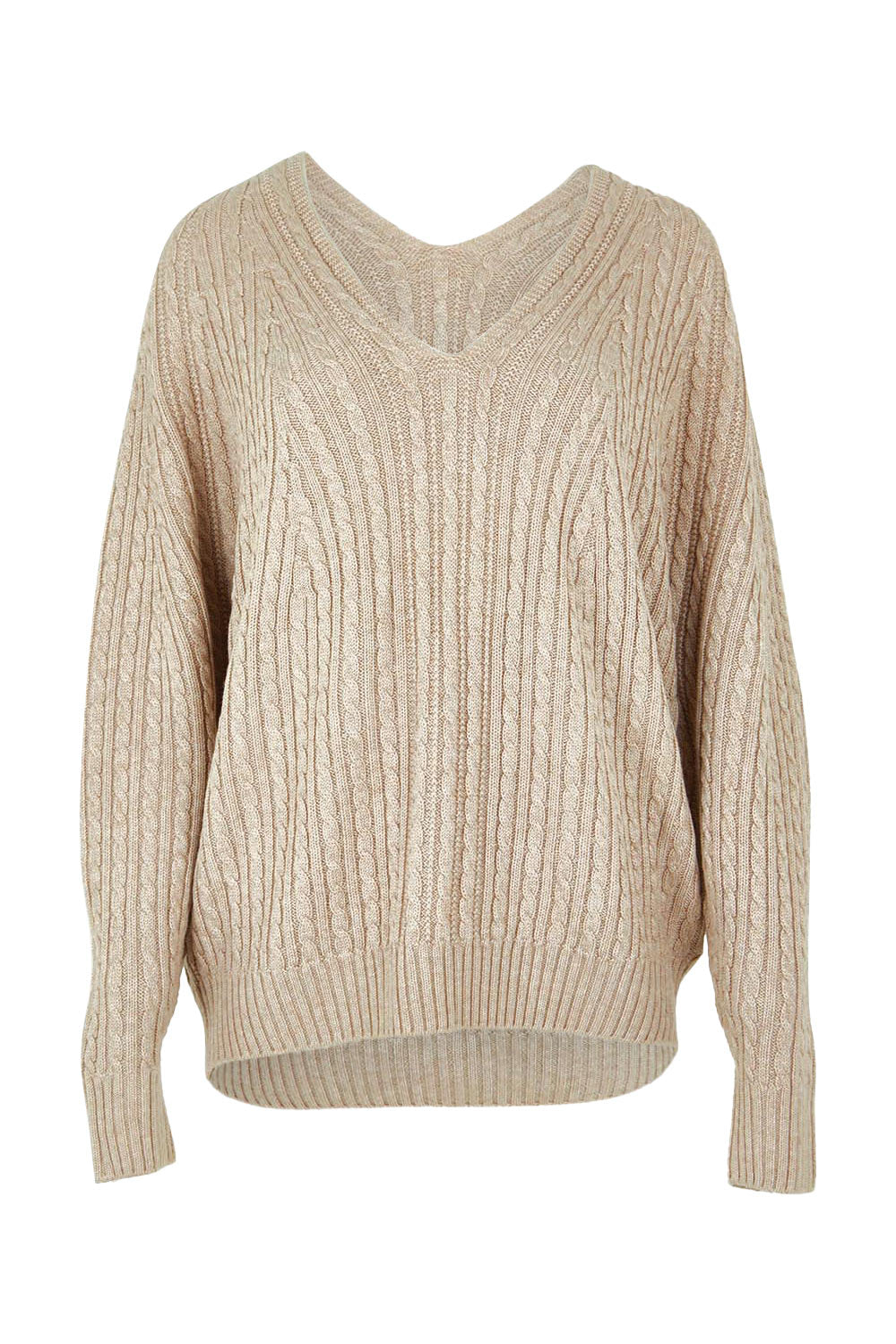 Product shot of the Ready And Cable Jumper in colour Sand, from the front