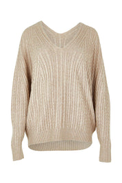 Product shot of the Ready And Cable Jumper in colour Sand, from the front