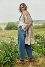 Model Tegan wearing size 10 of the For All The Days Jeans in colour Denim (Blue), from the front, showing the whole outfit