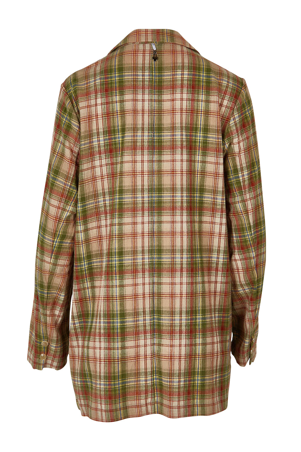 Product shot of the Check Me Out Cotton Blazer in colour Check (Green), from the back
