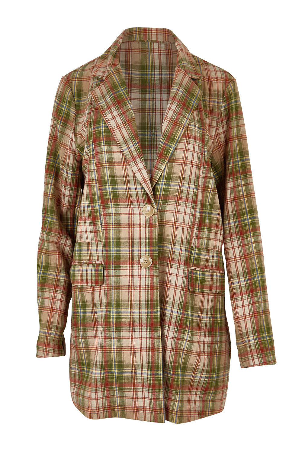 Product shot of the Check Me Out Cotton Blazer in colour Check (Green), from the front