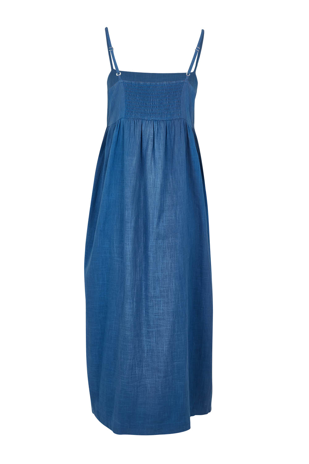 Product shot of the Feels Like Sunshine Cotton Dress in colour Dutchblue (Blue), from the back