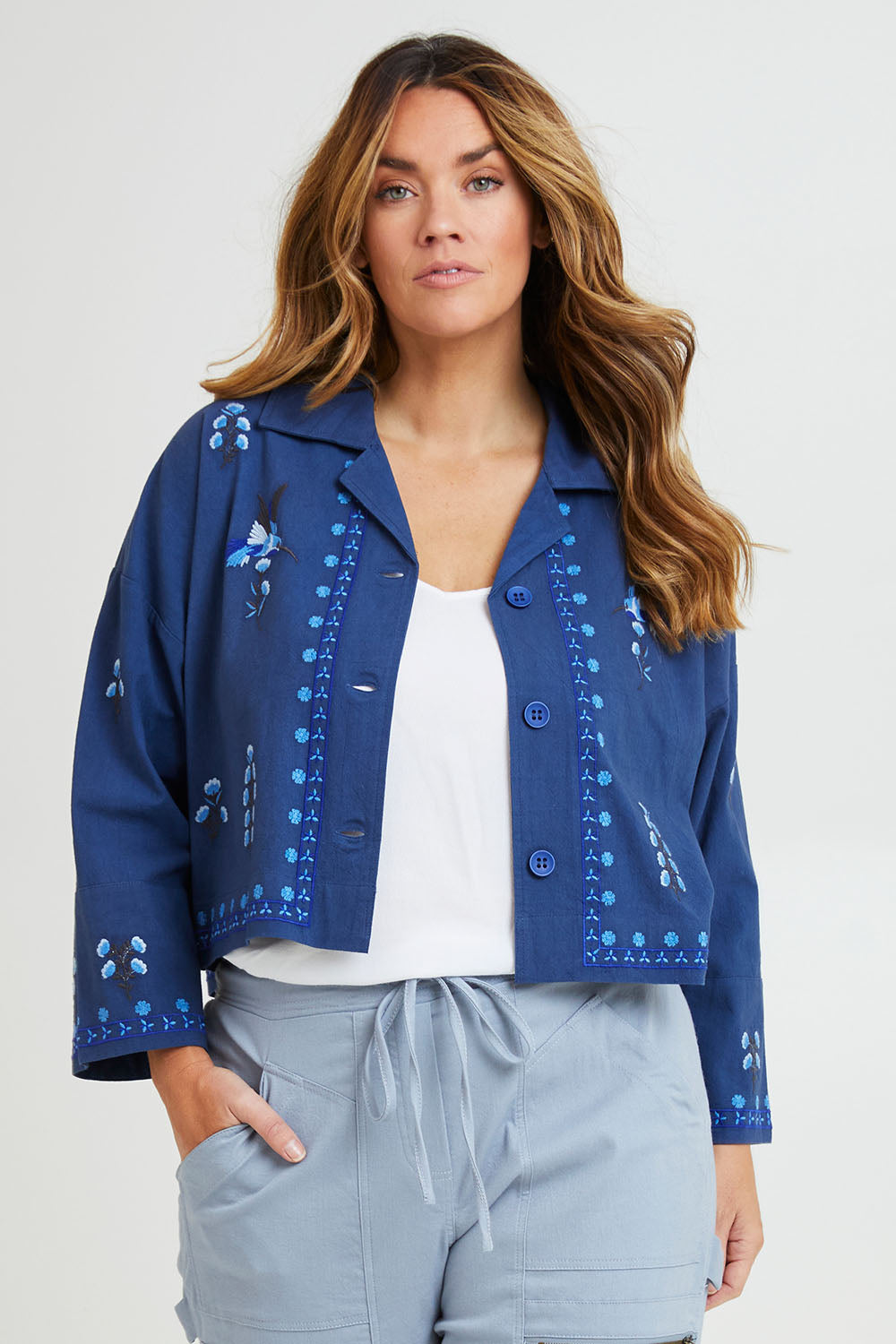 Preloved Come Away With Me Embroidered Jacket - Bluehue