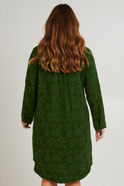 Model Laura wearing size 14 of the Day To Night Jacket To Dress in colour Forest (Green), from the back