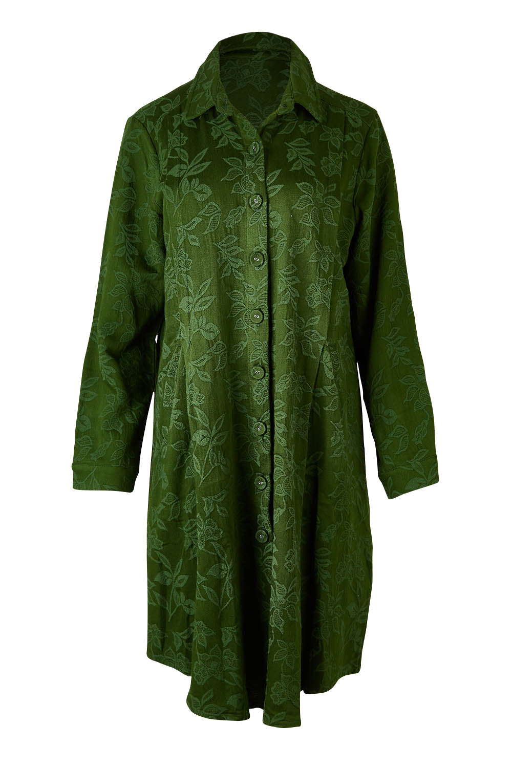 Product shot of the Day To Night Jacket To Dress in colour Forest (Green), from the front