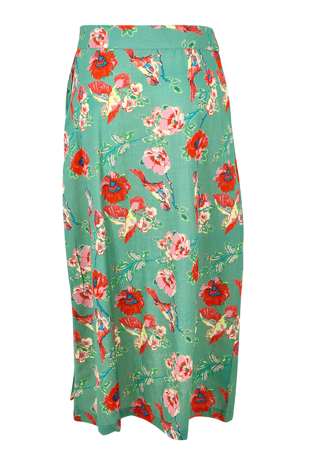 Product shot of the Bird Delight Cotton Skirt in colour Mintpink (Pink), from the back