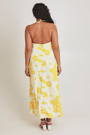Model Terri-Leigh wearing size 14 of the Glory Days Maxi Dress in colour Sunshine, from the back